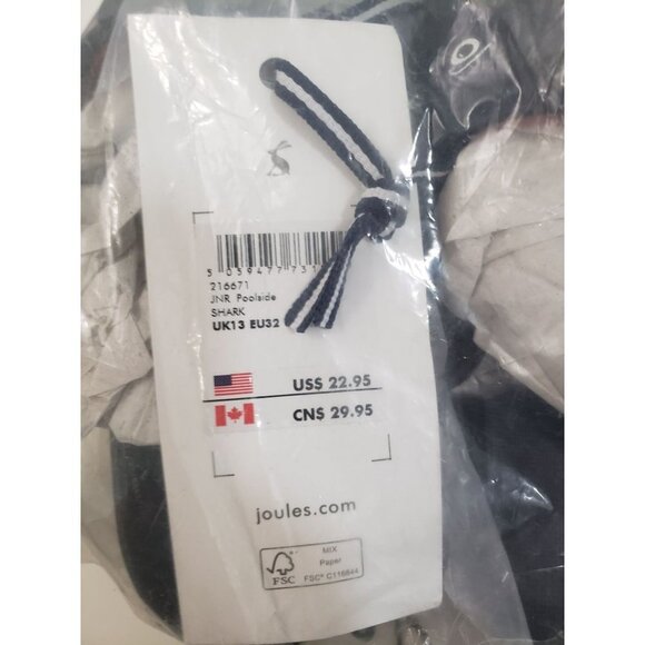 NWT Joules- Poolside Sliders‎ Shark in navy blue Size US 1 - Picture 4 of 7